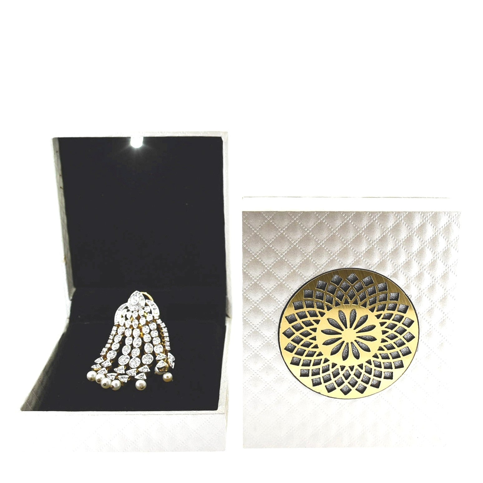 White Jewellery Box With Laser Cut Design & LED Light.